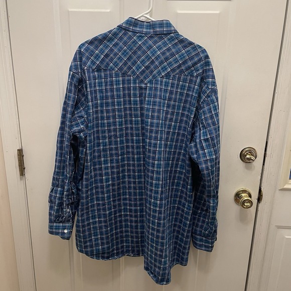 Panhandle Rough Stock Pearl Snap‎ Mens XXL Shirt Blue Plaid Long Sleeve Western - Picture 7 of 8